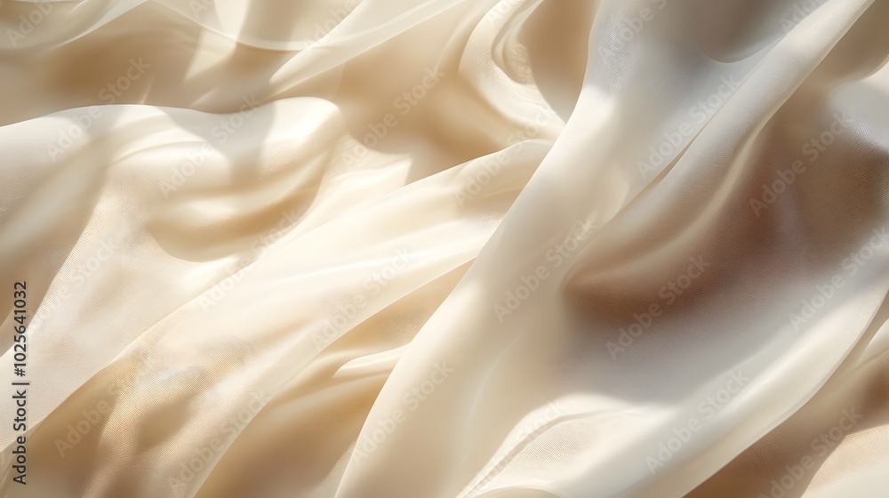 Obraz premium Abstract flowing fabrics catching light: Simple, flowing fabric shapes gently catching and playing with beams of light, creating soft, wavy shadows