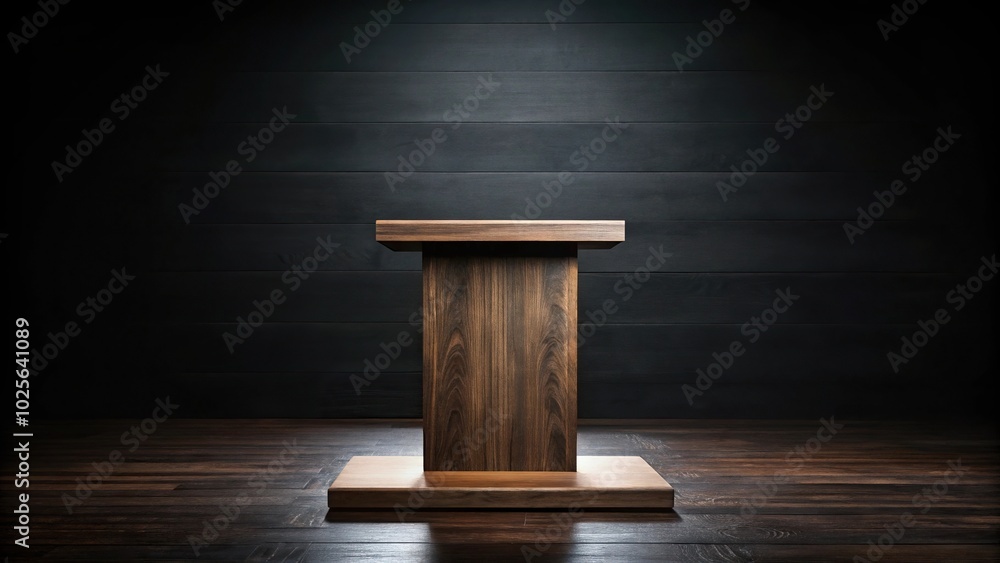 Empty square dark brown wooden podium with black background Forced Perspective Empty square dark brown wooden podium with black background Forced Perspective