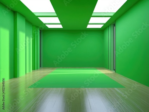 Green Room with Wood Floor and Bright Lights