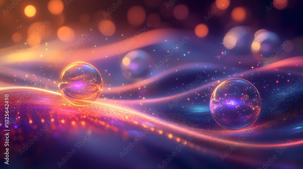 Floating orbs releasing soft sound vibrations: Abstract glowing orbs in a tranquil space, softly emitting sound vibrations that ripple through the air Floating orbs releasing soft sound vibrations: Abstract glowing orbs in a tranquil space, softly emitting sound vibrations that ripple through the air