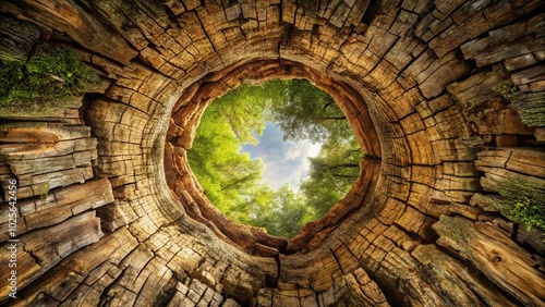 Empty trunk of tree with symmetrical hollow photo