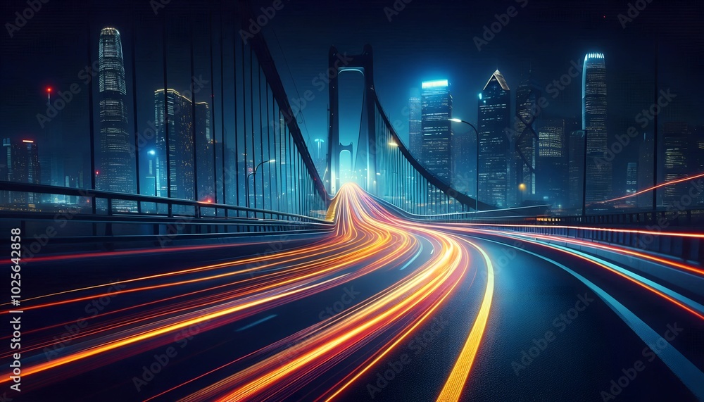 Fototapeta premium Neon Speed Trail on a Black Road