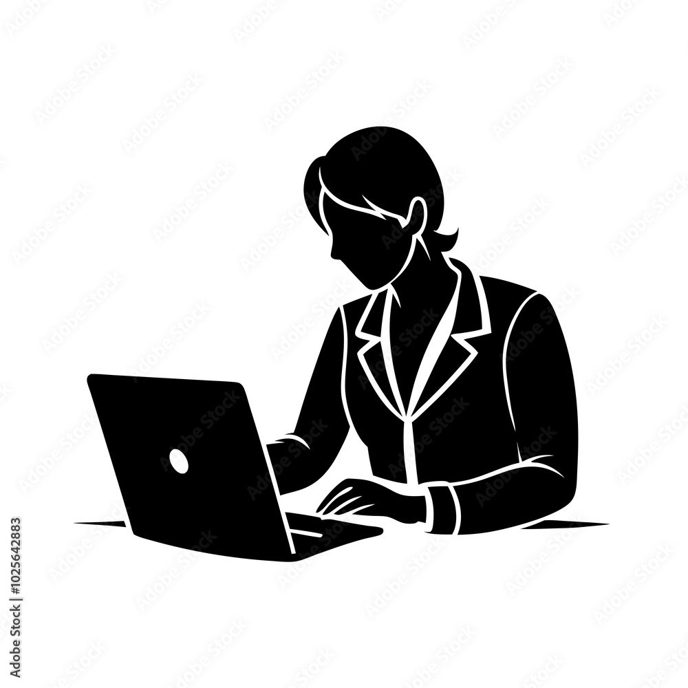 Collaborative Teamwork in a Professional Setting Illustration – Black and White Silhouette at Desk Collaborative Teamwork in a Professional Setting Illustration – Black and White Silhouette at Desk