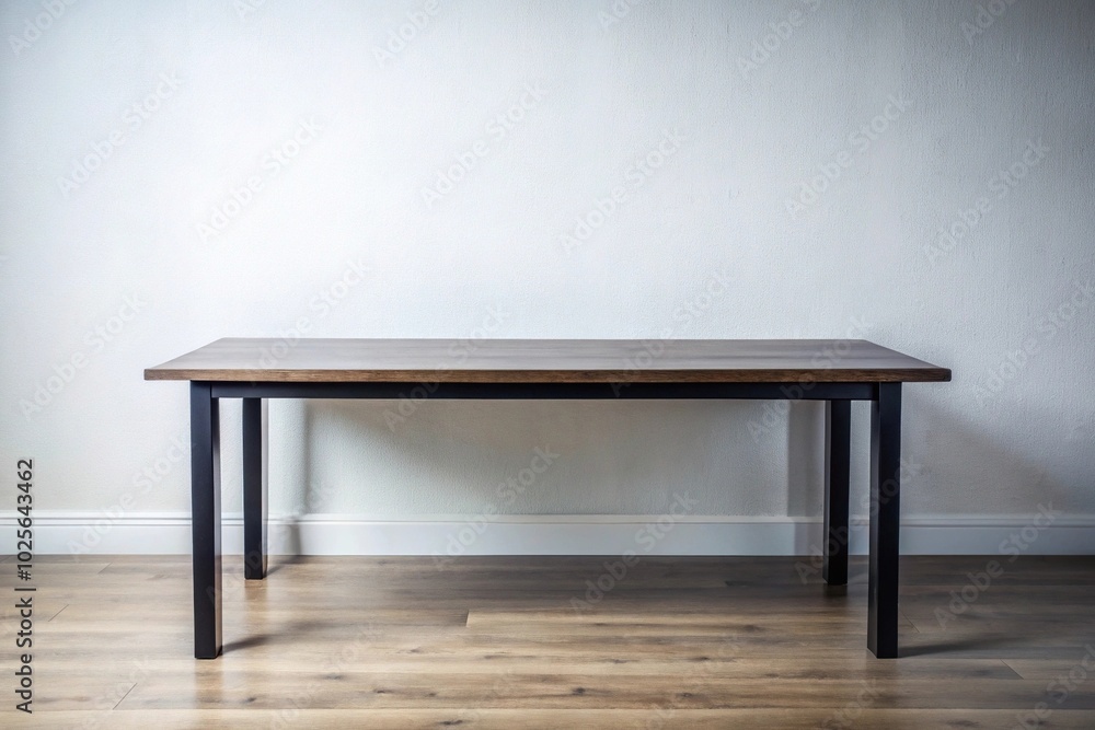 Empty wooden black table over white wall background from top view aerial angle Empty wooden black table over white wall background from top view aerial angle