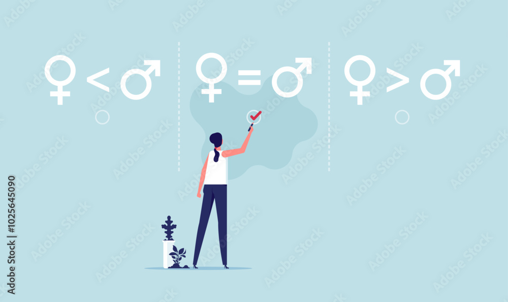 Gender equality equal treatment male and female in society business. Concept balance on man and woman equal opportunities. fair opportunities for different genders Gender equality equal treatment male and female in society business. Concept balance on man and woman equal opportunities. fair opportunities for different genders