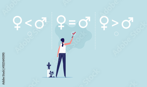 Gender equality equal treatment male and female in society business. Concept balance on man and woman equal opportunities. fair opportunities for different genders