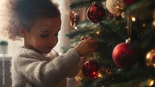 The Child Decorating Christmas Tree