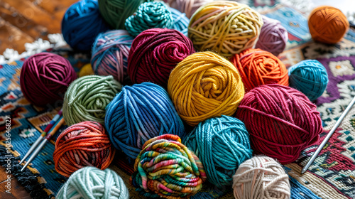 colorful knitting wool, ball of yarn