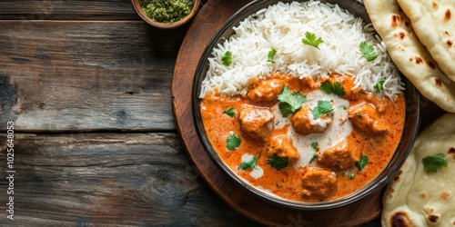 Wallpaper Mural Creamy Butter Chicken Served with Basmati Rice and Naan on a Rustic Table Torontodigital.ca