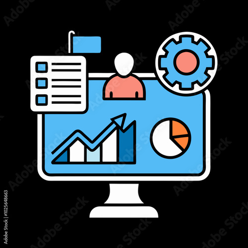 Central Hub of Connectivity and Multitasking Icons Illustration - Global Connectivity, Communication, Productivity Design