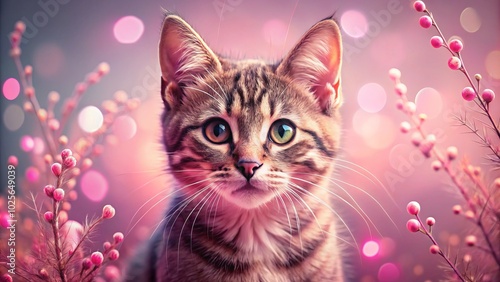 Adorable Double Exposure Cat on Pink Background for Cute Pet Lovers