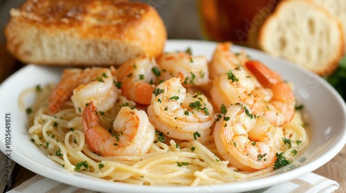 Delicious Shrimp Pasta on a White Plate