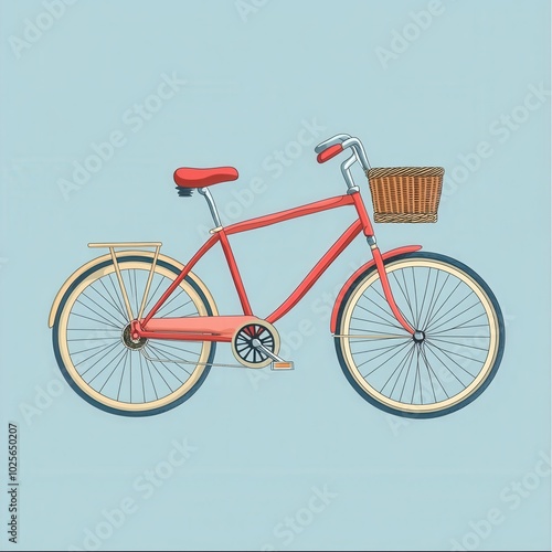 Vintage bicycle with basket vector art set flat color minimalist, with copy space photo