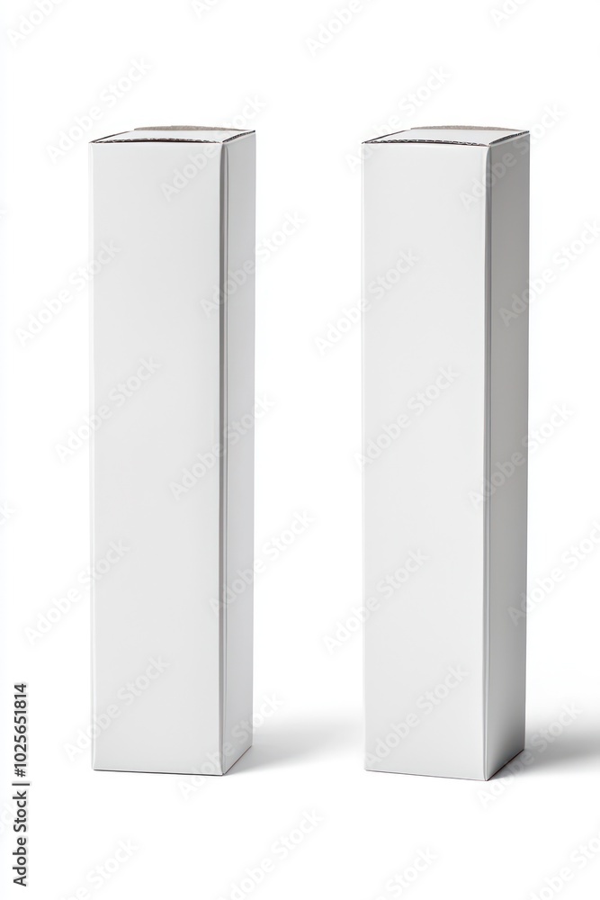 Naklejka premium Realistic cardboard box set, tall with clean angles, shown from multiple sides.
