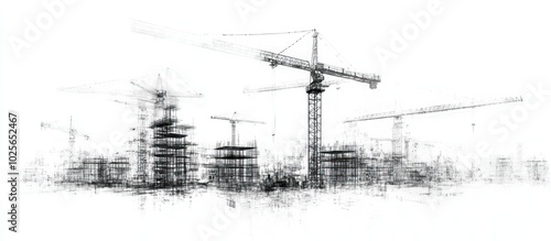 Construction Cranes in Abstract Sketch