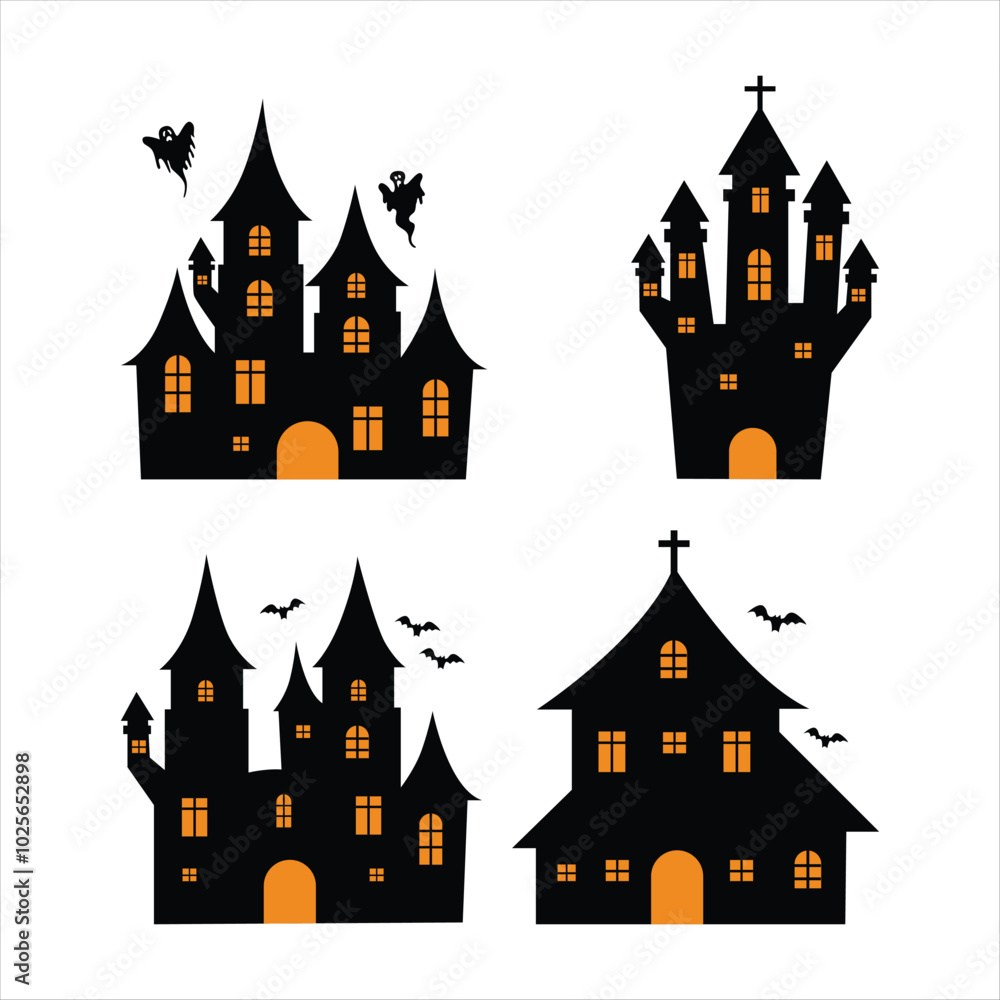 Vector Illustration - Diverse Halloween Haunted Houses Vector Illustration - Diverse Halloween Haunted Houses