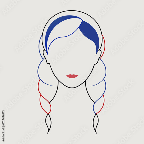 French Braided Hair with Red Blue Colorful Tresses