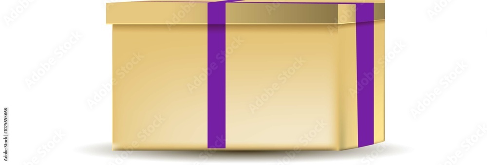 Vector Realistic Golden Gift Box with Purple Ribbon and Bow. Digital Illustration for Holiday Design. Vector Realistic Golden Gift Box with Purple Ribbon and Bow. Digital Illustration for Holiday Design.