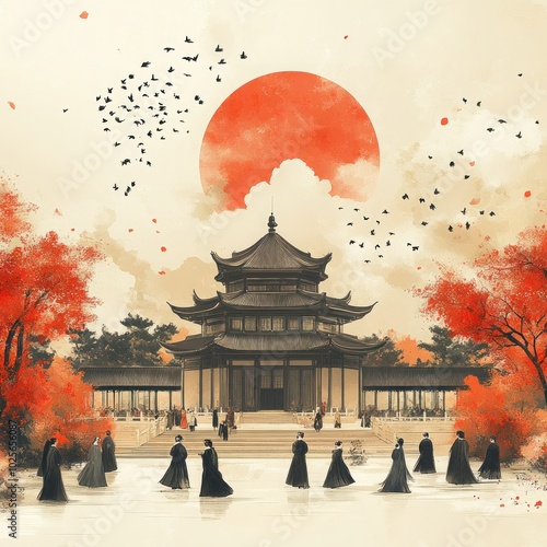 Qingming Festival - Vector Illustration for Greeting Card, Poster & Banner with Tomb Sweeping Day & Translation Theme photo