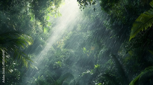 Lush Rainforest Canopy Under a Rain Shower