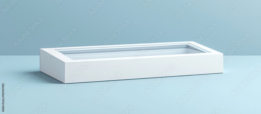 Elongated white box with a clear top window in 3D, designed for refined packaging. Elongated white box with a clear top window in 3D, designed for refined packaging.