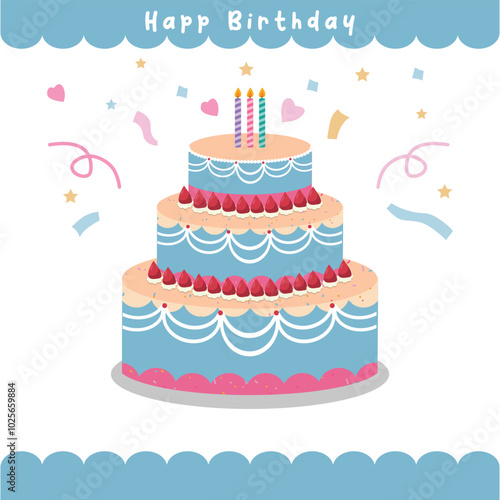 Delicious Birthday Cake with Colorful Frosting and Candles