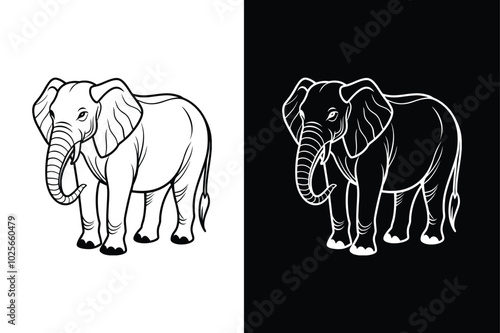 Elephant Icon Design. Simple Line Vector for Black and White Themes