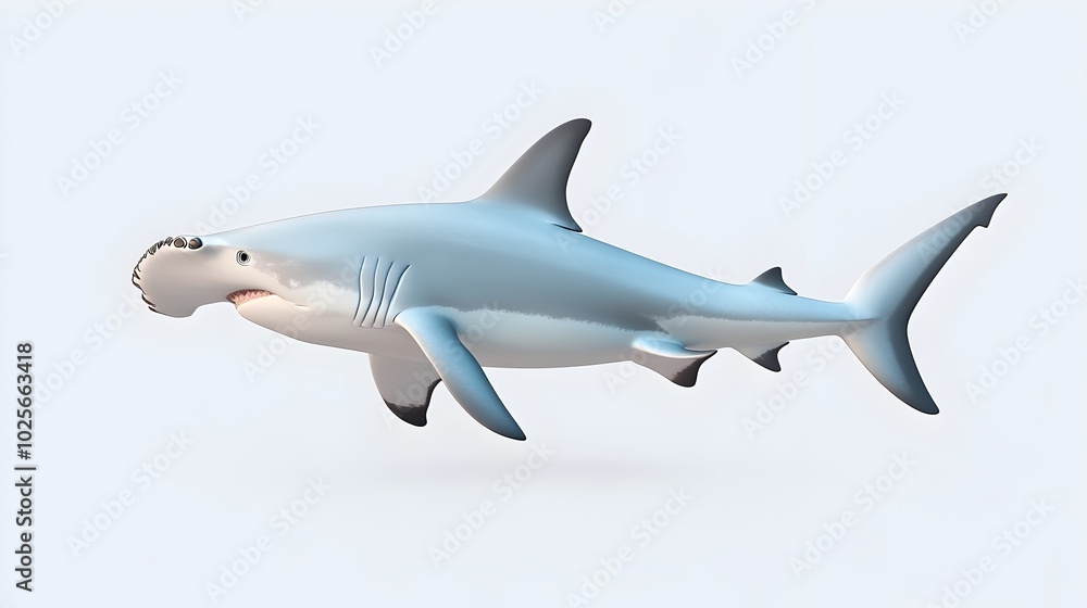 Fototapeta premium Detailed 3D of Powerful Great Hammerhead Shark Clipart on Soft Backdrop