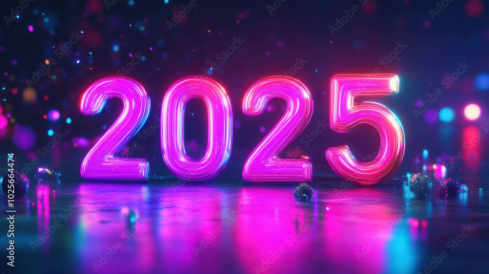 Neon 2025: A futuristic and vibrant 3D rendering of the year 2025, illuminated in a neon pink glow, symbolizing hope, progress, and a new era of possibilities. Neon 2025: A futuristic and vibrant 3D rendering of the year 2025, illuminated in a neon pink glow, symbolizing hope, progress, and a new era of possibilities.