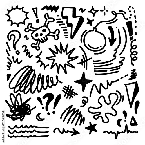 Doodle sketch style of Swearing icons cartoon hand drawn illustration for concept design.