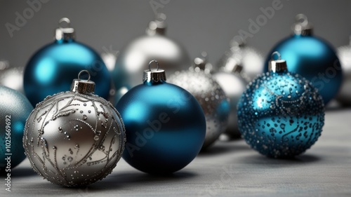 Christmas ornaments in blue and silver bringing holiday cheer