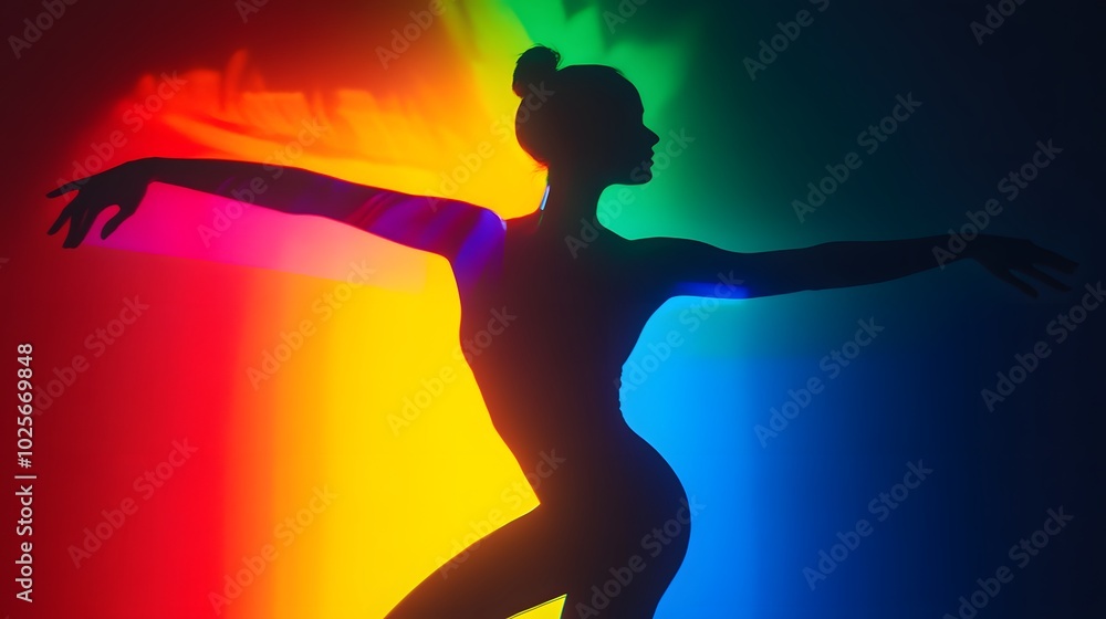Naklejka premium 40. A holographic silhouette of a dancer, illuminated with vibrant colors