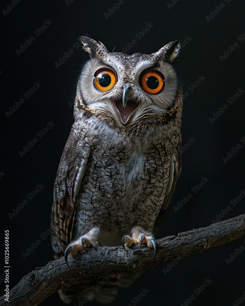 Surprised Wide-Eyed Owl Perched on a Branch Surprised Wide-Eyed Owl Perched on a Branch