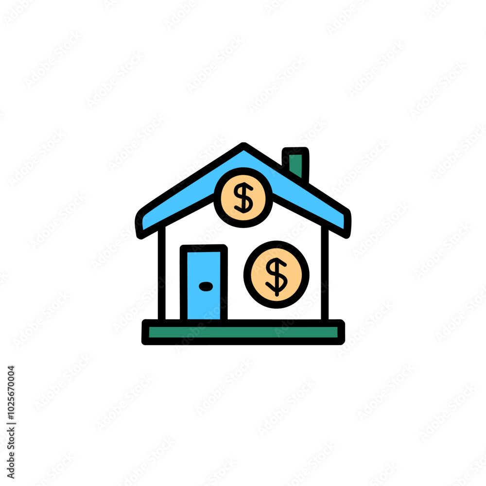House with dollar sign icon. Bank, real estate, property. Business concept. Can be used for topics like finance, banking, real estate. House with dollar sign icon. Bank, real estate, property. Business concept. Can be used for topics like finance, banking, real estate.