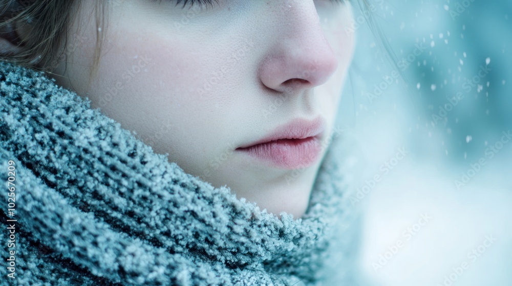a person with a slight bluish tint to their skin, indicating cold weather or a medical condition a person with a slight bluish tint to their skin, indicating cold weather or a medical condition