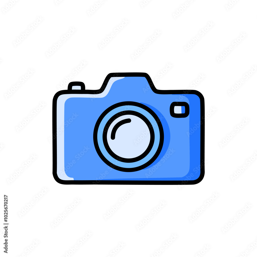 Blue camera icon. Flat vector illustration. Isolated on white background. Blue camera icon. Flat vector illustration. Isolated on white background.
