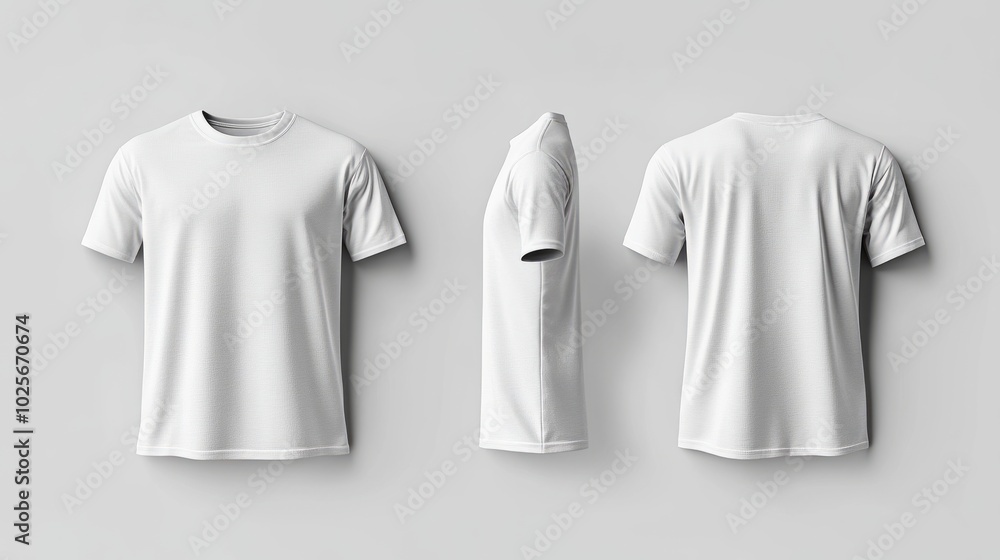 Naklejka premium White male T-shirt mockup on a clean background, with front and back views perfectly aligned for template and design use.