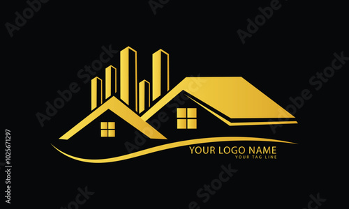 Black Gold Real Estate Logo. Construction Architecture Building Logo Design Template Element, vector design  
