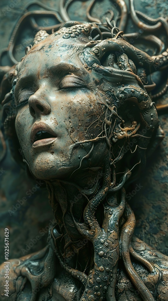 Surreal Digital Art: Humanoid Creature with Organic Tendrils Surreal Digital Art: Humanoid Creature with Organic Tendrils