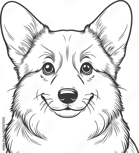 Pembroke Welsh Corgi dog breed vector black line illustration isolated on a white background.