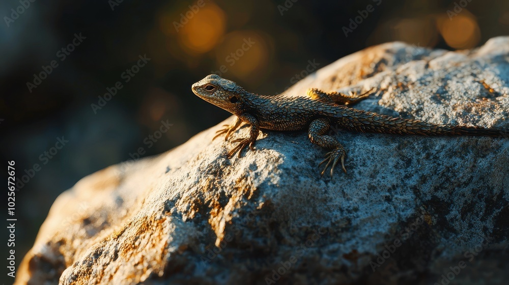 Obraz premium Tiny Lizard Resting on a Rock in Nature