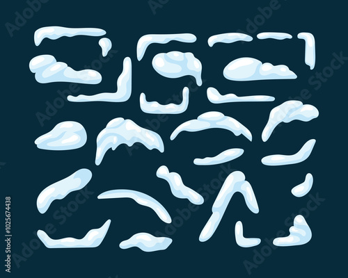 Vector snow set concept in the flat cartoon style. Piles of snow that can usually be seen on house.