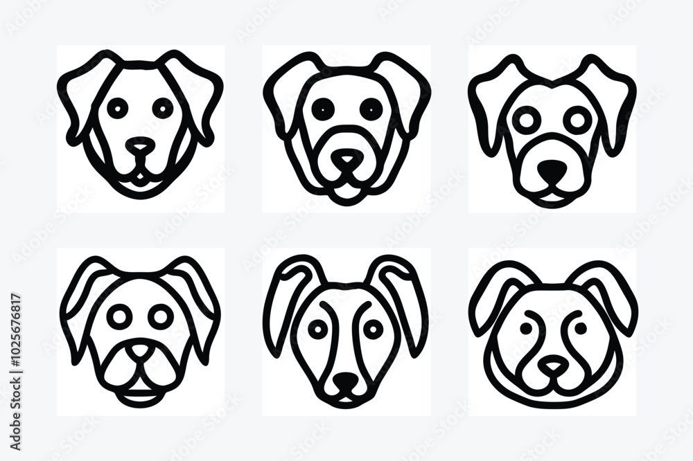 Dog Head Icon Line Art Vector Illustration Design Set Dog Head Icon Line Art Vector Illustration Design Set