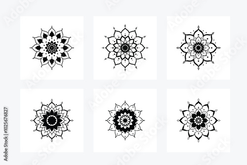 Mehndi Mandala Colorful Line Art Vector Illustration Black and White Design Image Set for Decoration and Tattoo Art