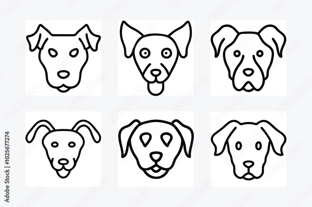 Dog Head Icon Line Art Vector Illustration Design Set Dog Head Icon Line Art Vector Illustration Design Set