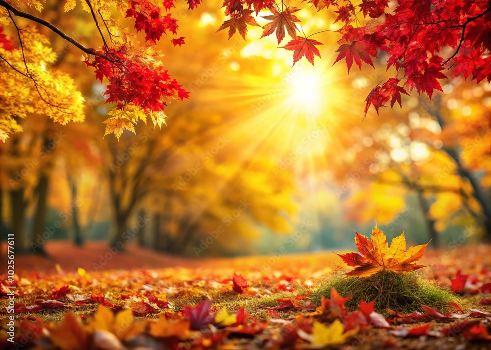 Stunning Autumn Foliage Banner with Vibrant Red and Yellow Leaves in Golden Sunlight - Perfect for Seasonal Promotions Stunning Autumn Foliage Banner with Vibrant Red and Yellow Leaves in Golden Sunlight - Perfect for Seasonal Promotions