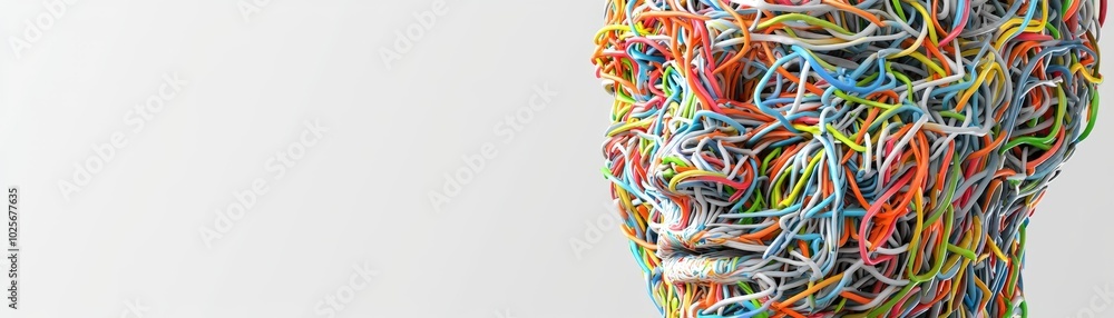 Idea generation, human head filled with colorful swirling ideas, symbols of business and technology, creative thinking Idea generation, human head filled with colorful swirling ideas, symbols of business and technology, creative thinking