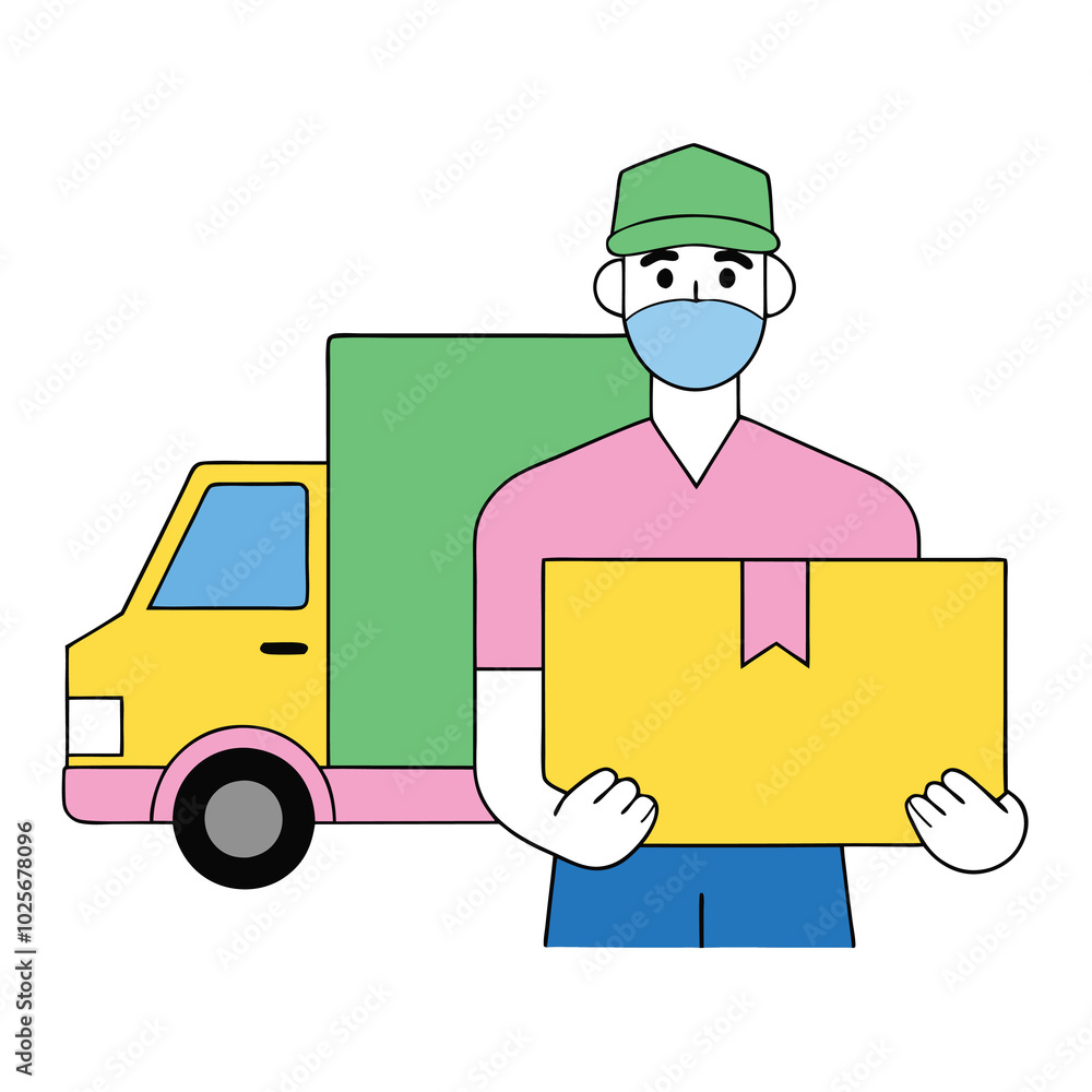 delivery man wearing medical mask on the way order.eps delivery man wearing medical mask on the way order.eps