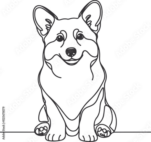 Pembroke Welsh Corgi dog breed vector black line illustration isolated on a white background.