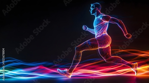 11. A holographic silhouette of a runner, with dynamic energy trails